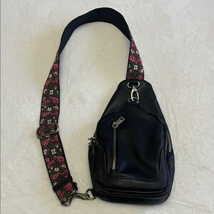 Antik Kraft Floral Strap Black Sling Bag